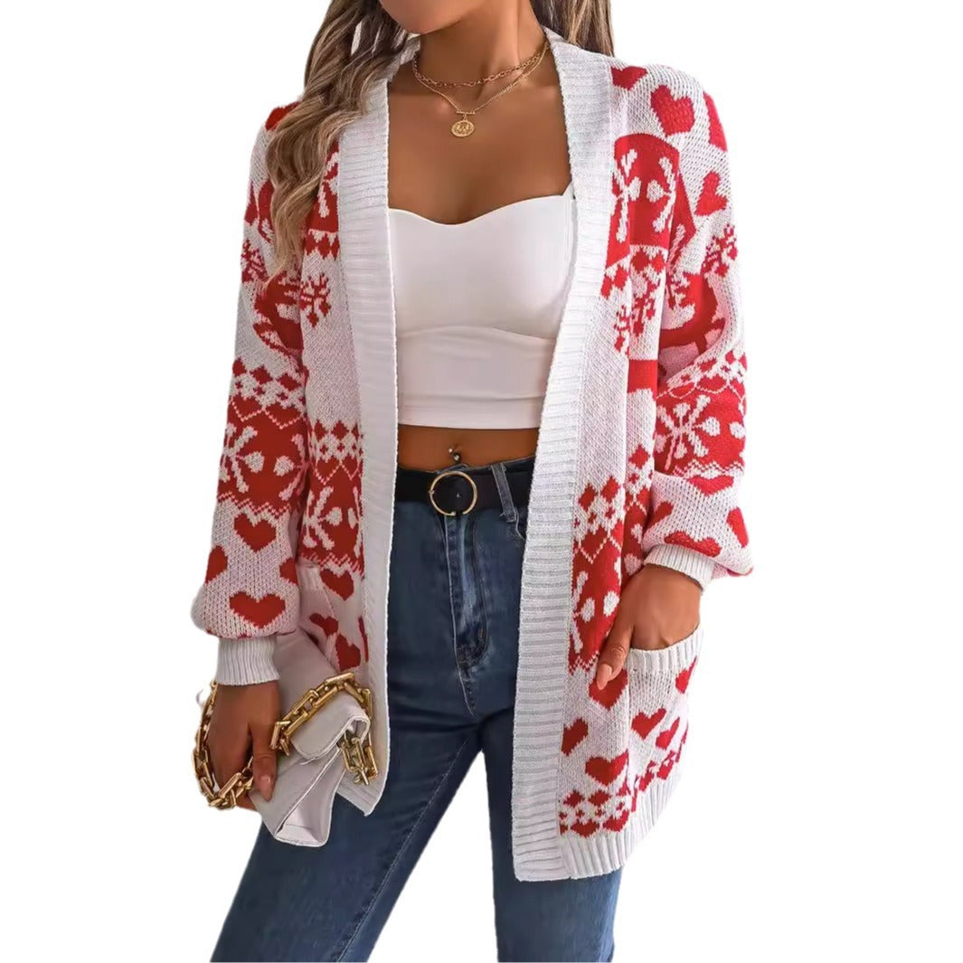 Cardigan Knitwear Lantern Sleeve Xmas
