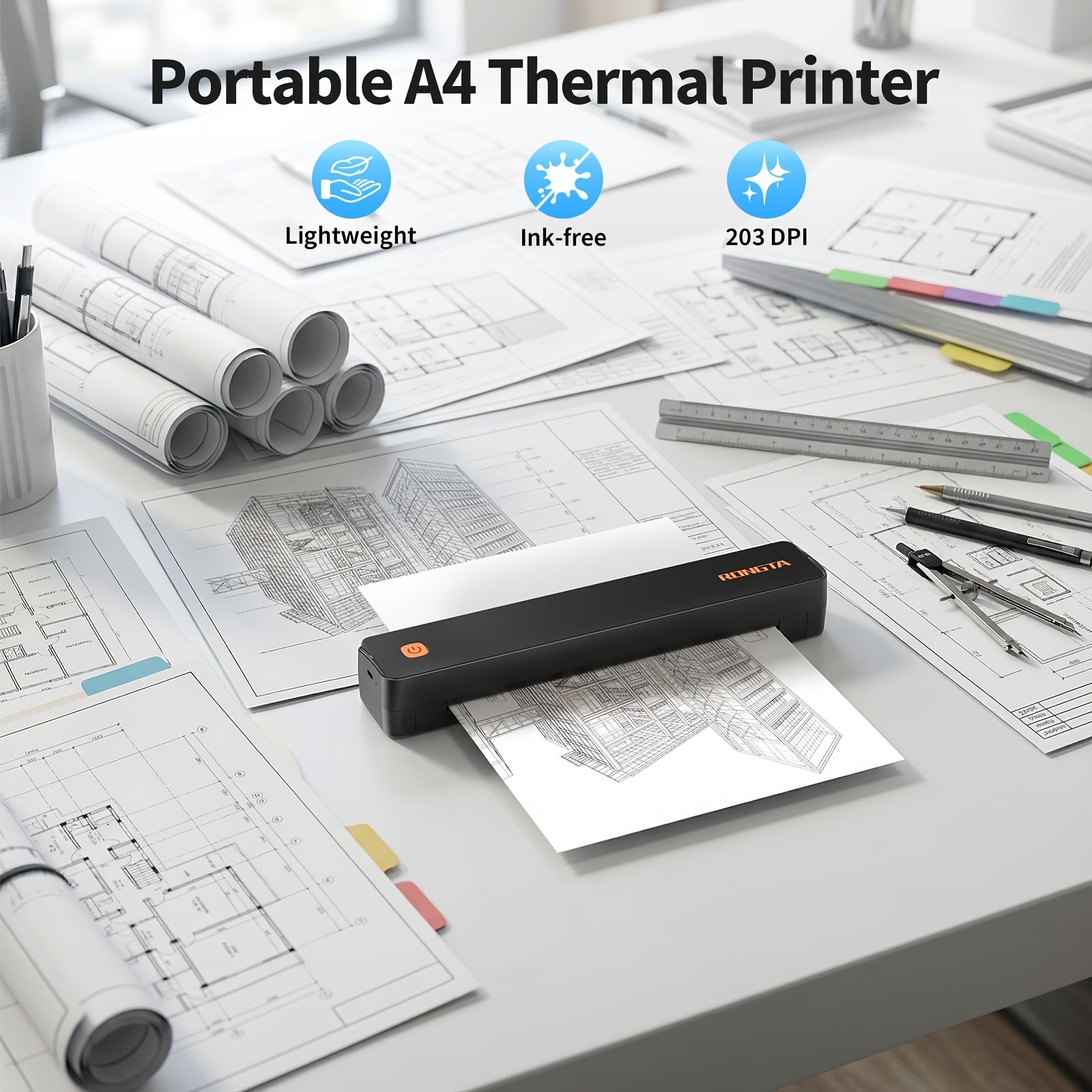 RONGTA F11A/B Wireless Inkless Thermal Portable Printer for Travel And Home Office Use - Supports Both A4 And 8.5X11 Inch Letter Size Thermal Paper, Compatible with Phone, Laptop, And Desktop