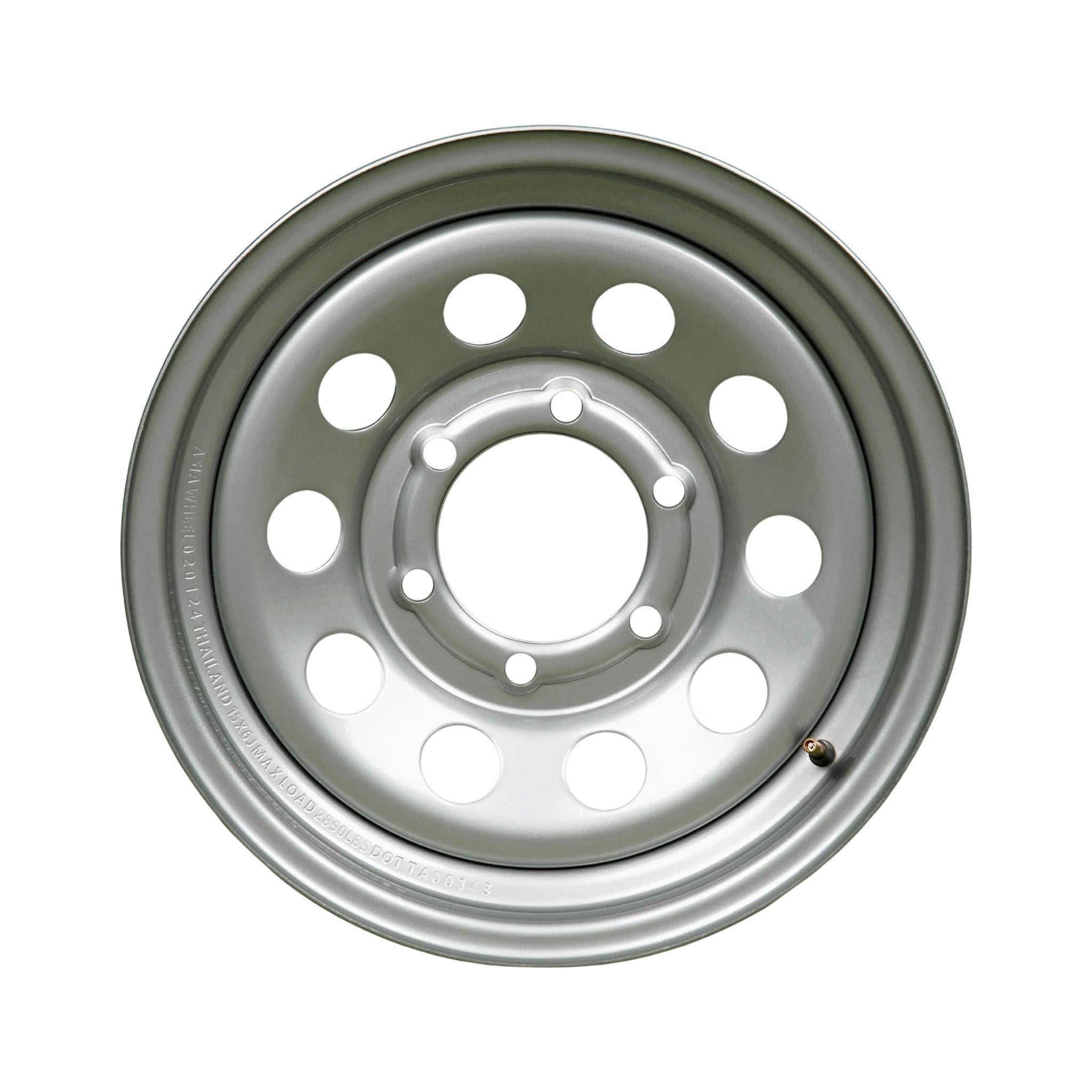 15" x 6" - 6 Lug Silver Mod Solid Steel Trailer Wheel - 6 x 5.5" Single