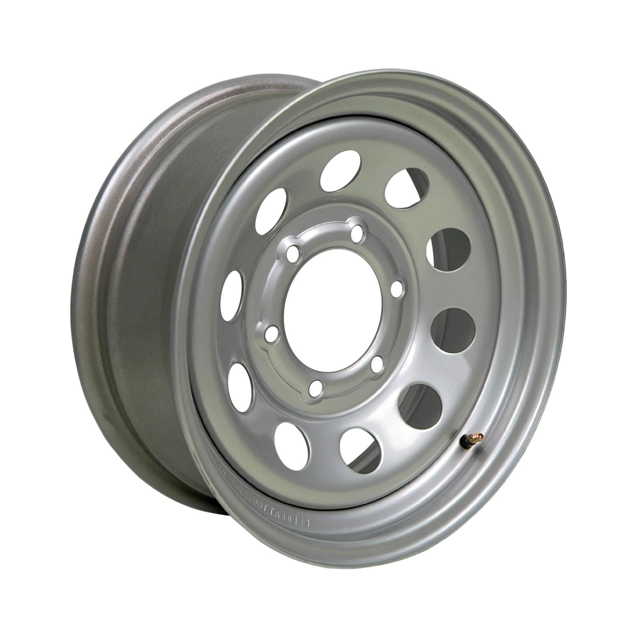15" x 6" - 6 Lug Silver Mod Solid Steel Trailer Wheel - 6 x 5.5" Single