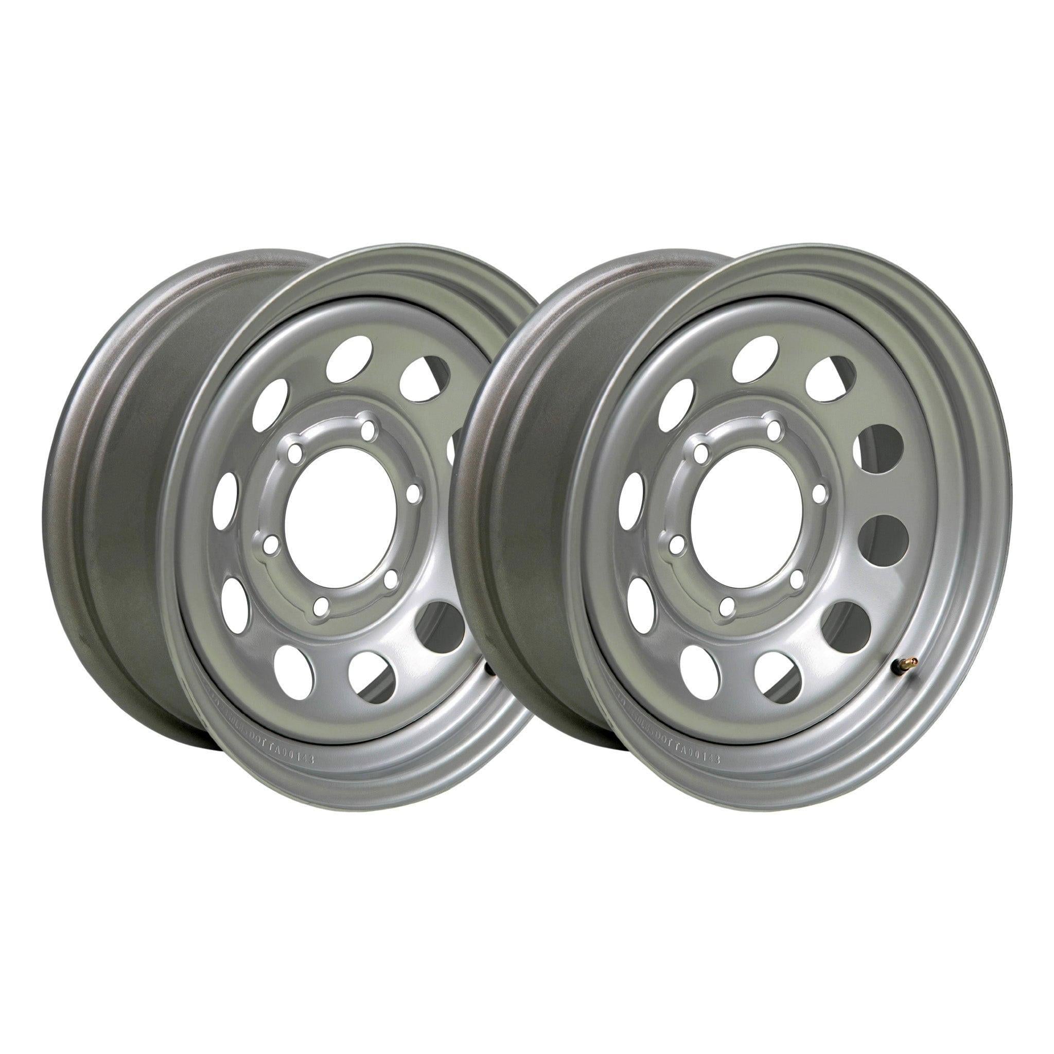 15" x 6" - 6 Lug Silver Mod Solid Steel Trailer Wheel - 6 x 5.5" Single
