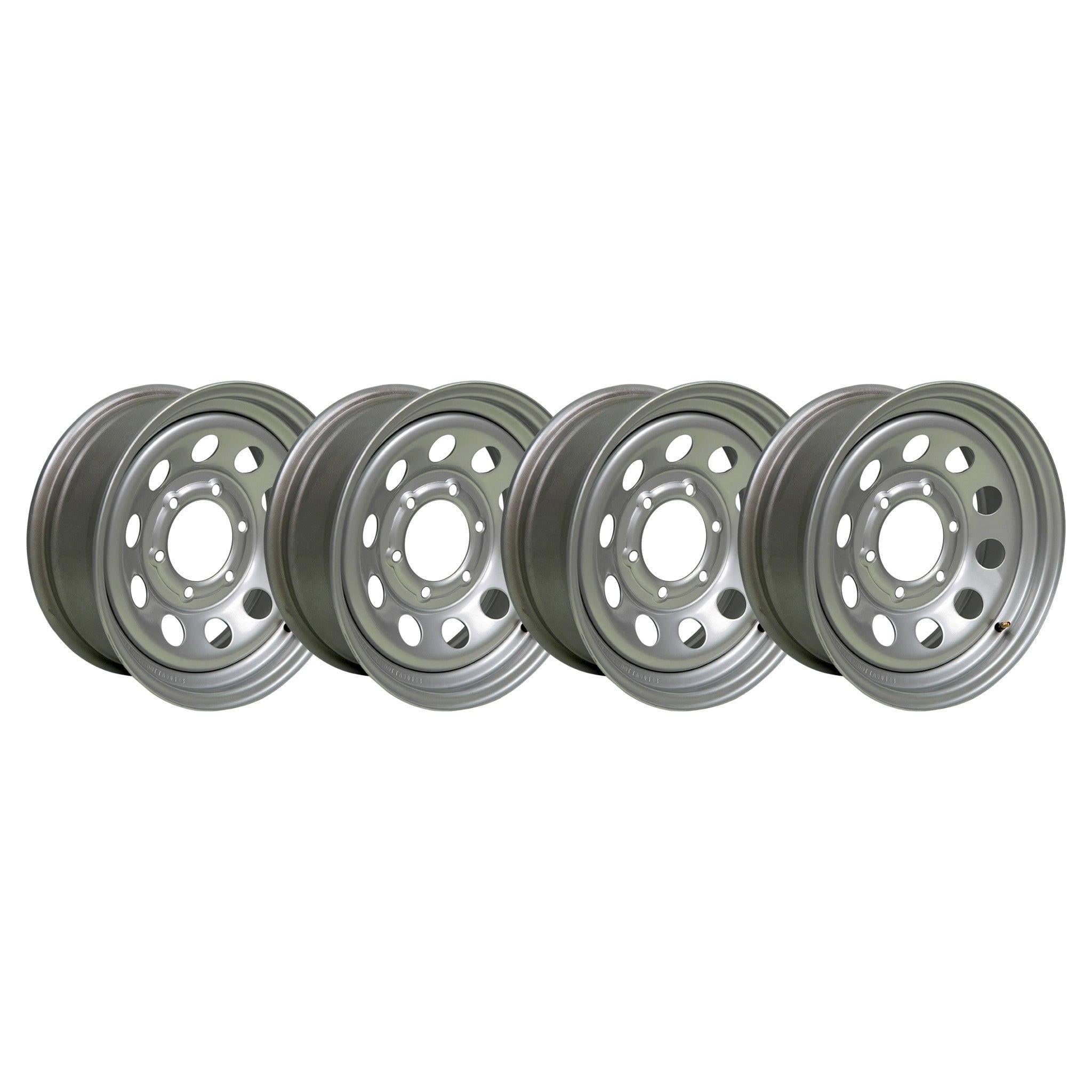 15" x 6" - 6 Lug Silver Mod Solid Steel Trailer Wheel - 6 x 5.5" Single