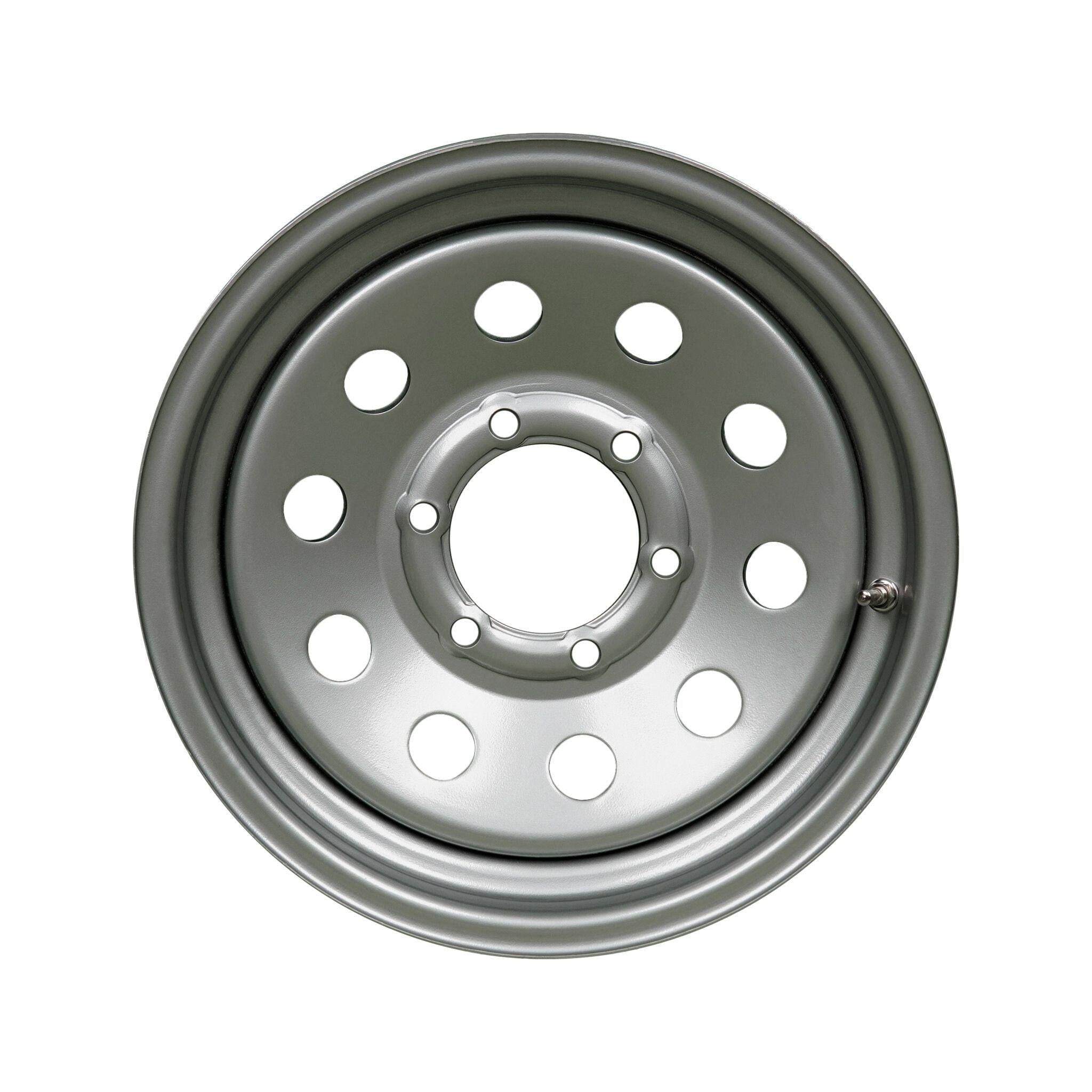 16" x 6" - 6 Lug Silver Mod Solid Steel Trailer Wheel - 6 x 5.5" Single