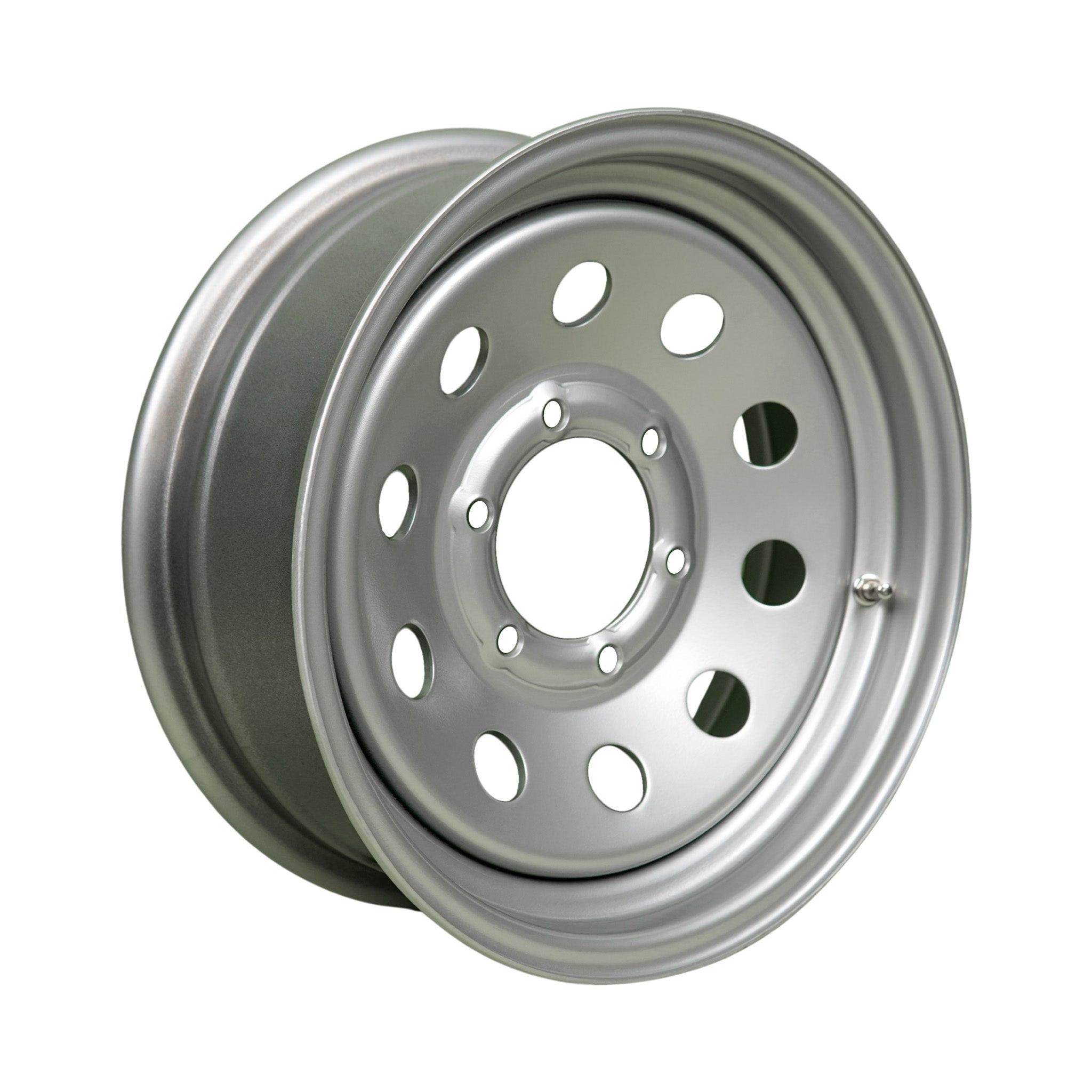 16" x 6" - 6 Lug Silver Mod Solid Steel Trailer Wheel - 6 x 5.5" Single
