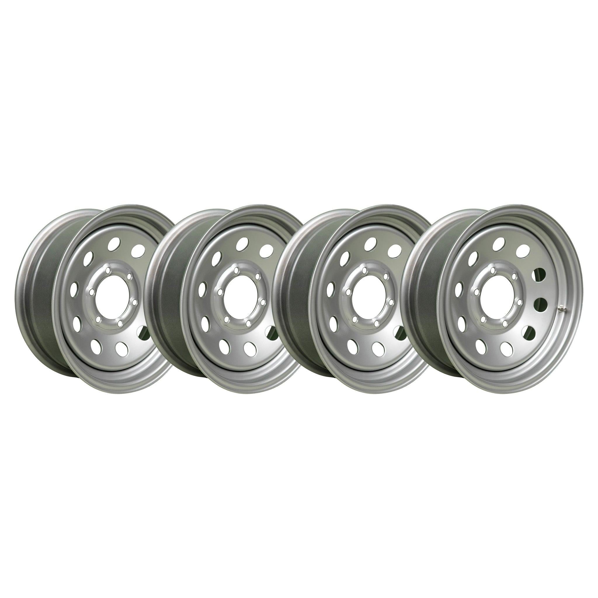 16" x 6" - 6 Lug Silver Mod Solid Steel Trailer Wheel - 6 x 5.5" Single