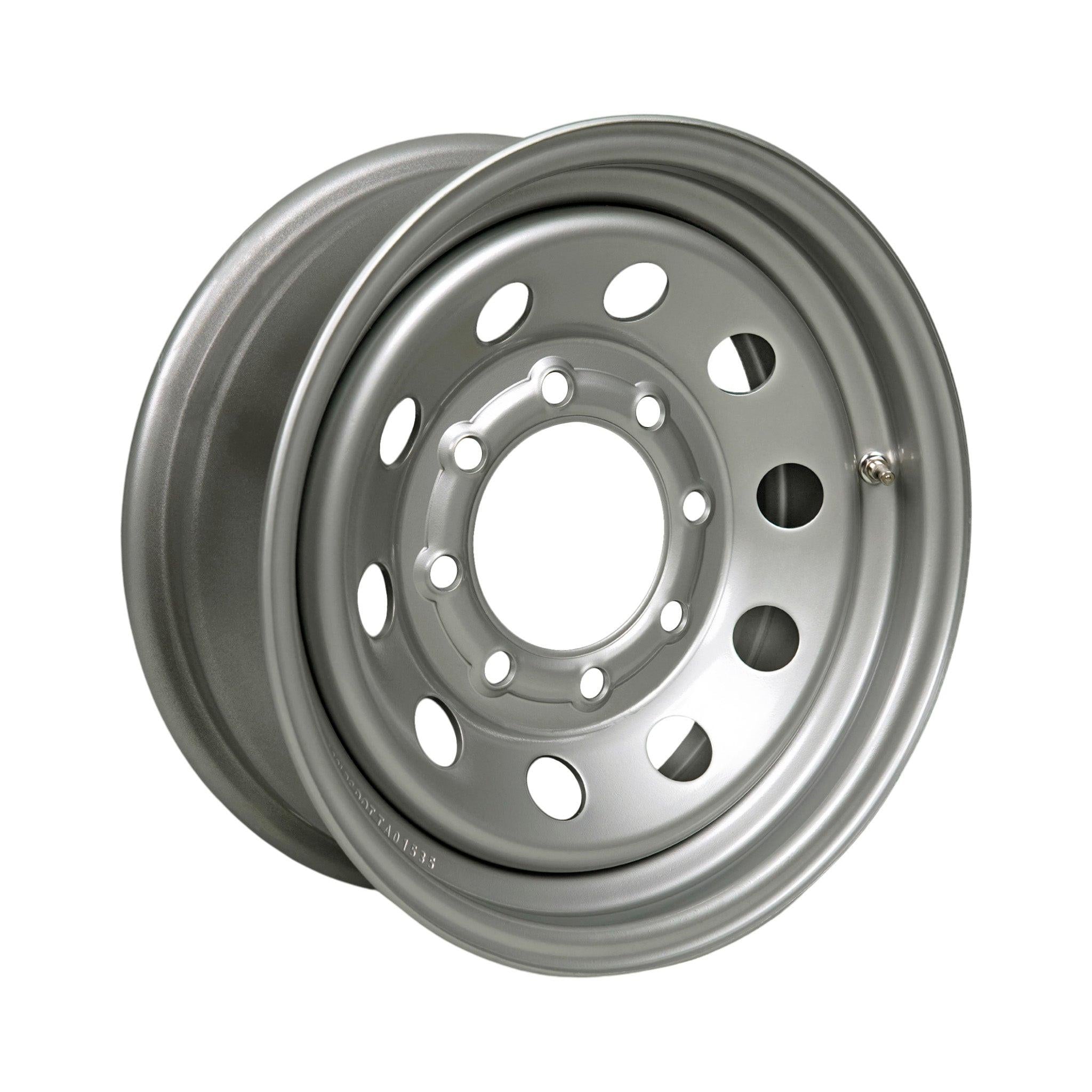 16" x 6" - 8 Lug Silver Mod Solid Steel Trailer Wheel - 8 x 6.5" Single