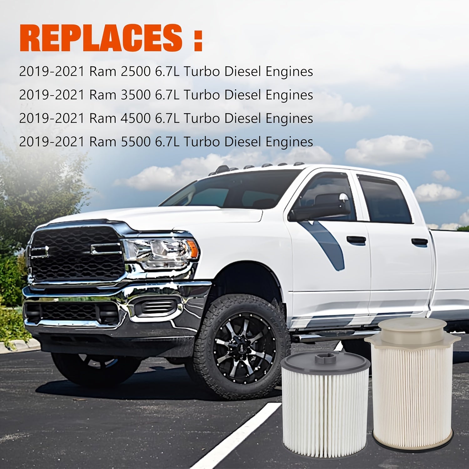 Half Trailer Truck Fuel Filter Kit, Suitable for Dodge for RAM 2500, 3500, 4500, 5500 And 6.7L Turbocharged Diesel Engines with 6.7L Cummins Fuel Filter Water Separator Kit. It Can Replace Products with Part Numbers 68157291AA And 68436631AA