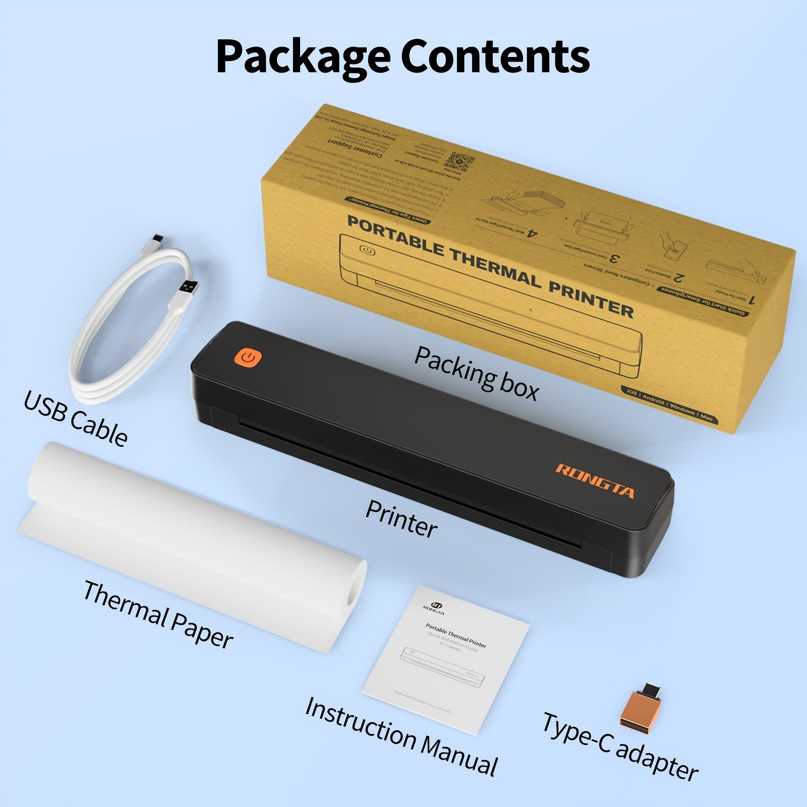 RONGTA F11A/B Wireless Inkless Thermal Portable Printer for Travel And Home Office Use - Supports Both A4 And 8.5X11 Inch Letter Size Thermal Paper, Compatible with Phone, Laptop, And Desktop