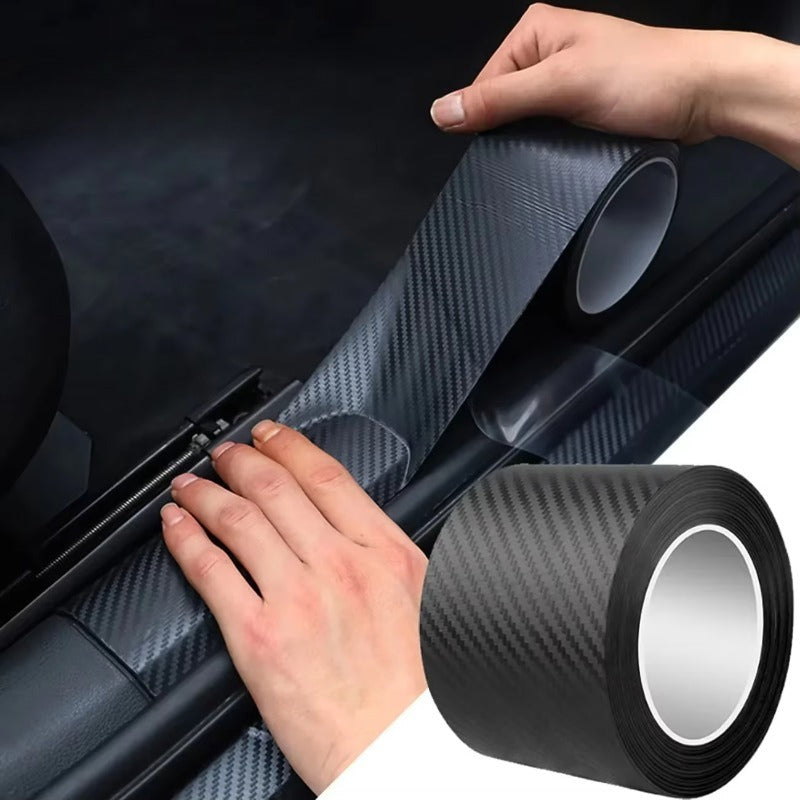 3pcs Set [118.11*3.94 Inch Carbon Nanofiber Tape + Two Special Scrapers for Film Application] 3D Carbon Nanofiber Tape Car Bumper Sill Protective Film Sill Sticker Black Waterproof And Scratch-Resistant - Stylish Car Additions