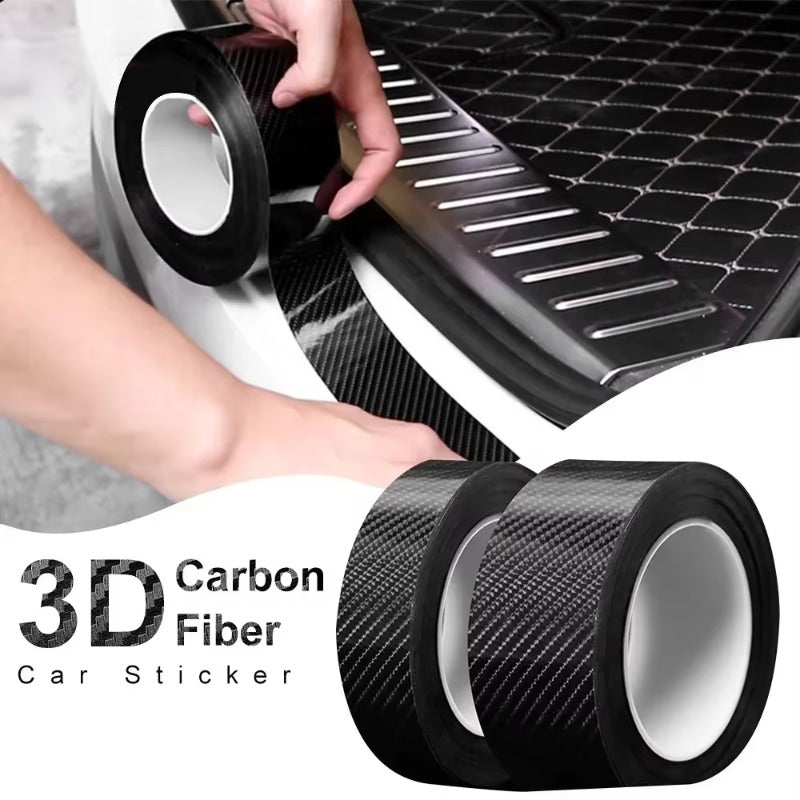 3pcs Set [118.11*3.94 Inch Carbon Nanofiber Tape + Two Special Scrapers for Film Application] 3D Carbon Nanofiber Tape Car Bumper Sill Protective Film Sill Sticker Black Waterproof And Scratch-Resistant - Stylish Car Additions
