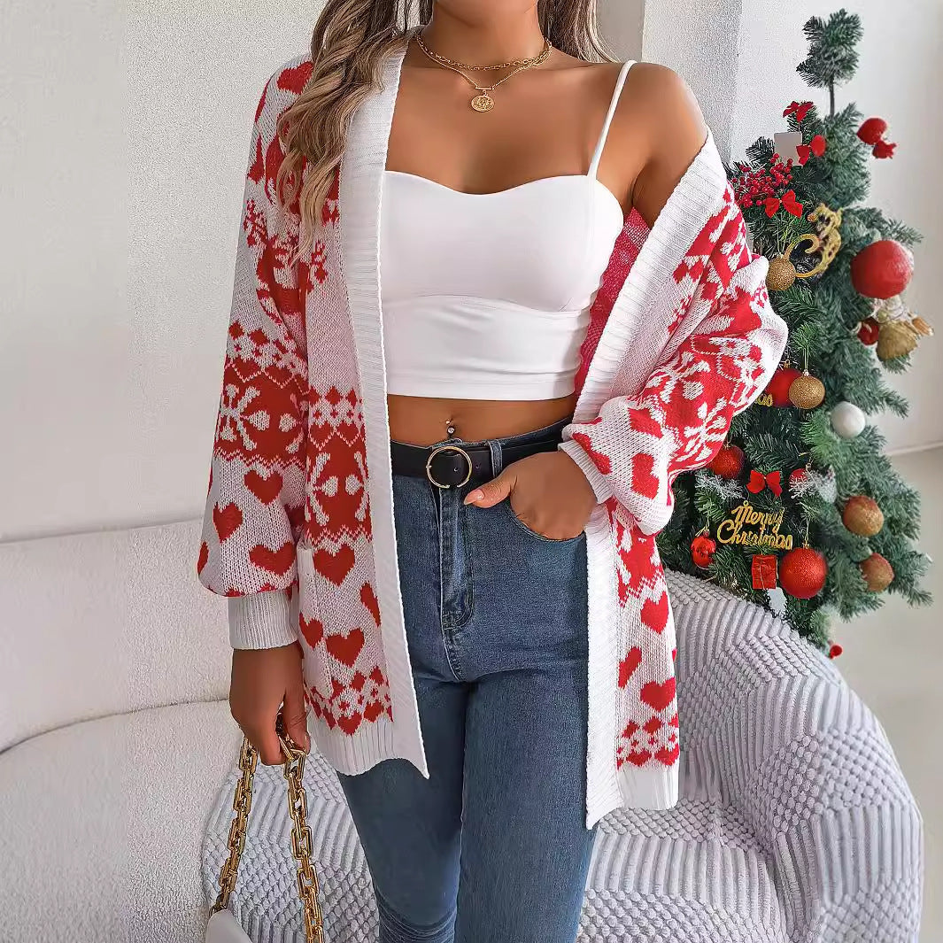 Cardigan Knitwear Lantern Sleeve Xmas