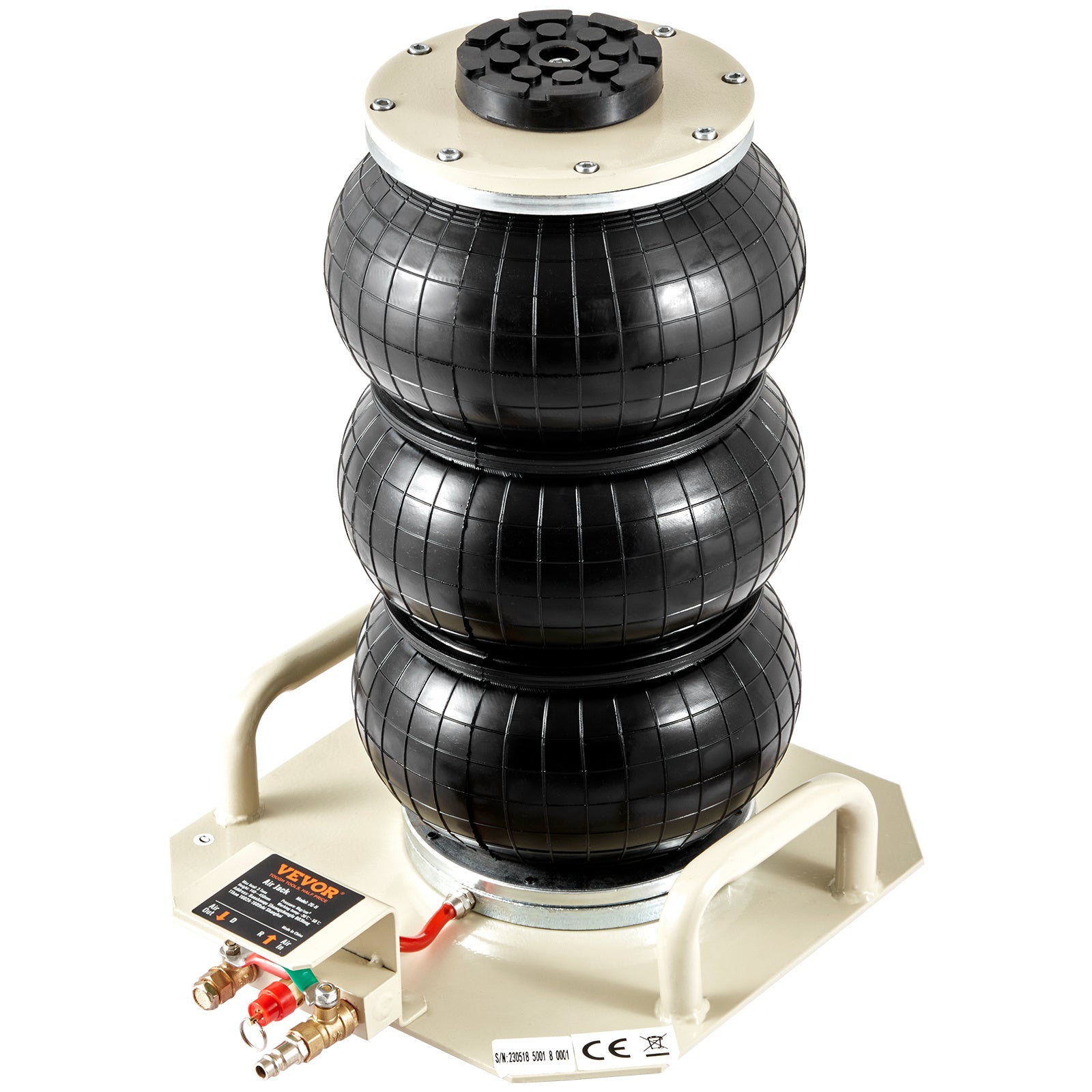 VEVOR Air Jack, 3 Ton/6600 lbs Triple Bag Air Jack, Air Bag Jack Lift Up to 450 mm, 3-5S Fast Lifting Pneumatic Jack, with Side Handles for Cars, Garages, Repair (Beige)
