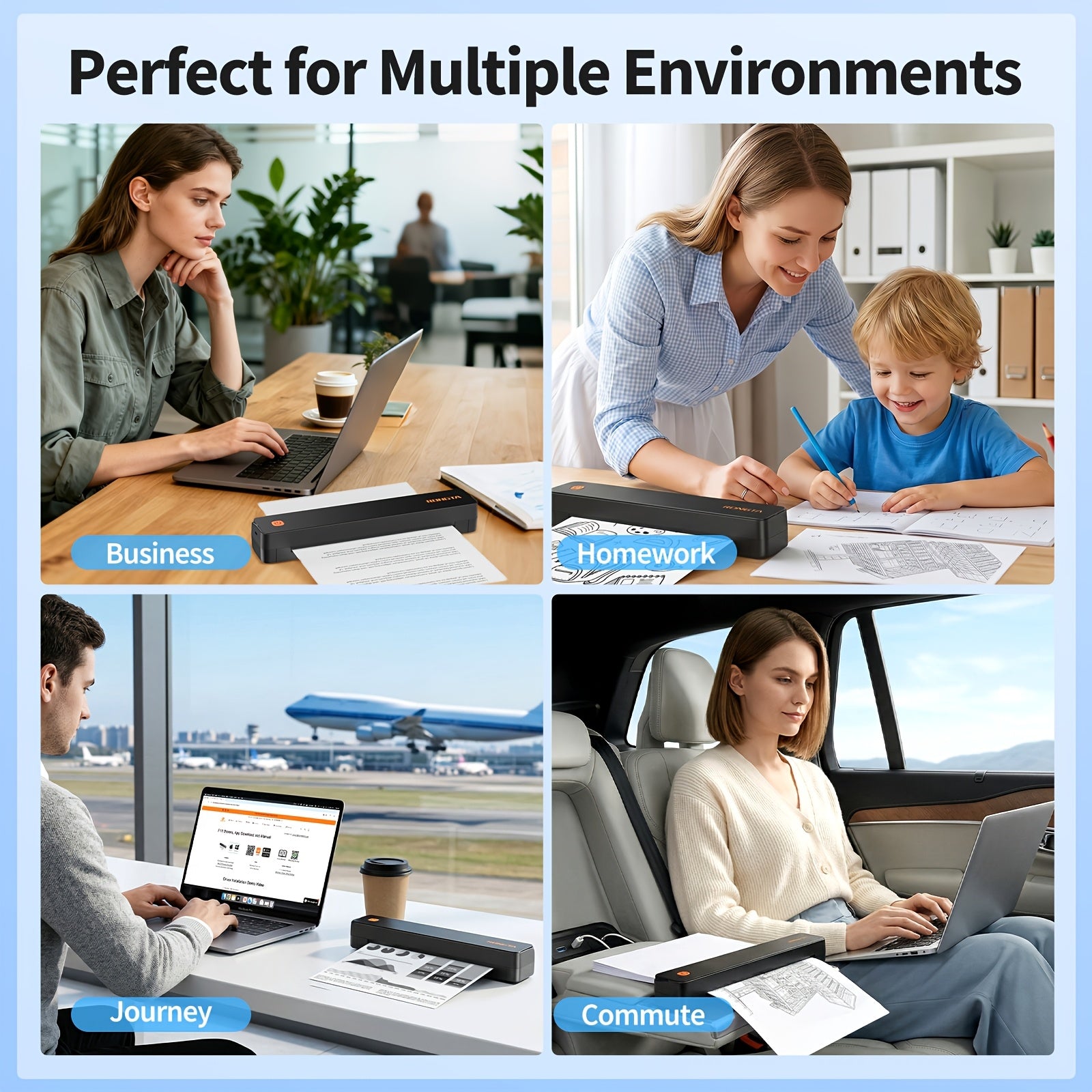RONGTA F11A/B Wireless Inkless Thermal Portable Printer for Travel And Home Office Use - Supports Both A4 And 8.5X11 Inch Letter Size Thermal Paper, Compatible with Phone, Laptop, And Desktop