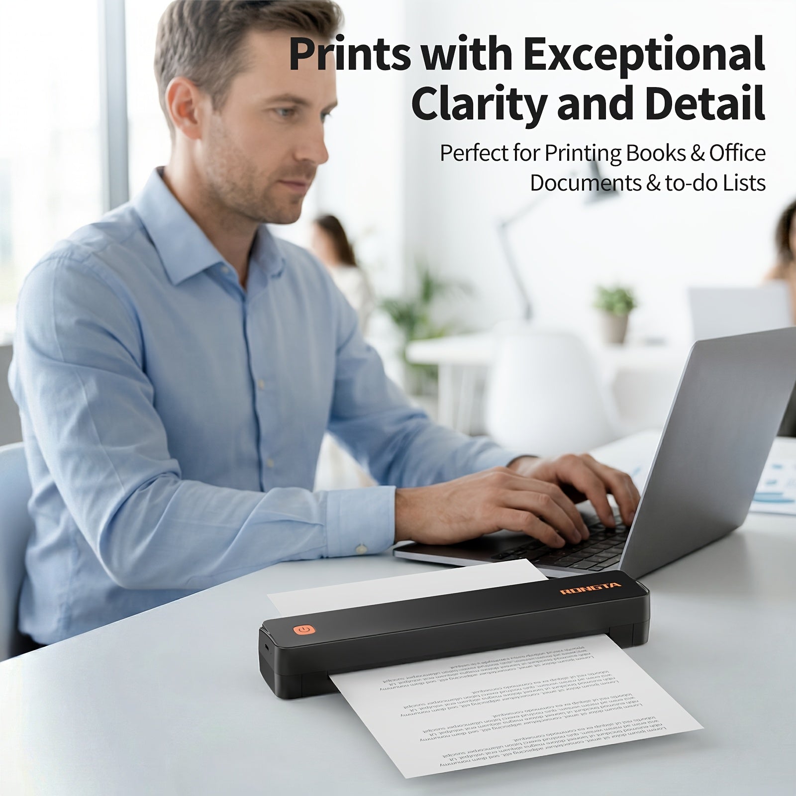 RONGTA F11A/B Wireless Inkless Thermal Portable Printer for Travel And Home Office Use - Supports Both A4 And 8.5X11 Inch Letter Size Thermal Paper, Compatible with Phone, Laptop, And Desktop
