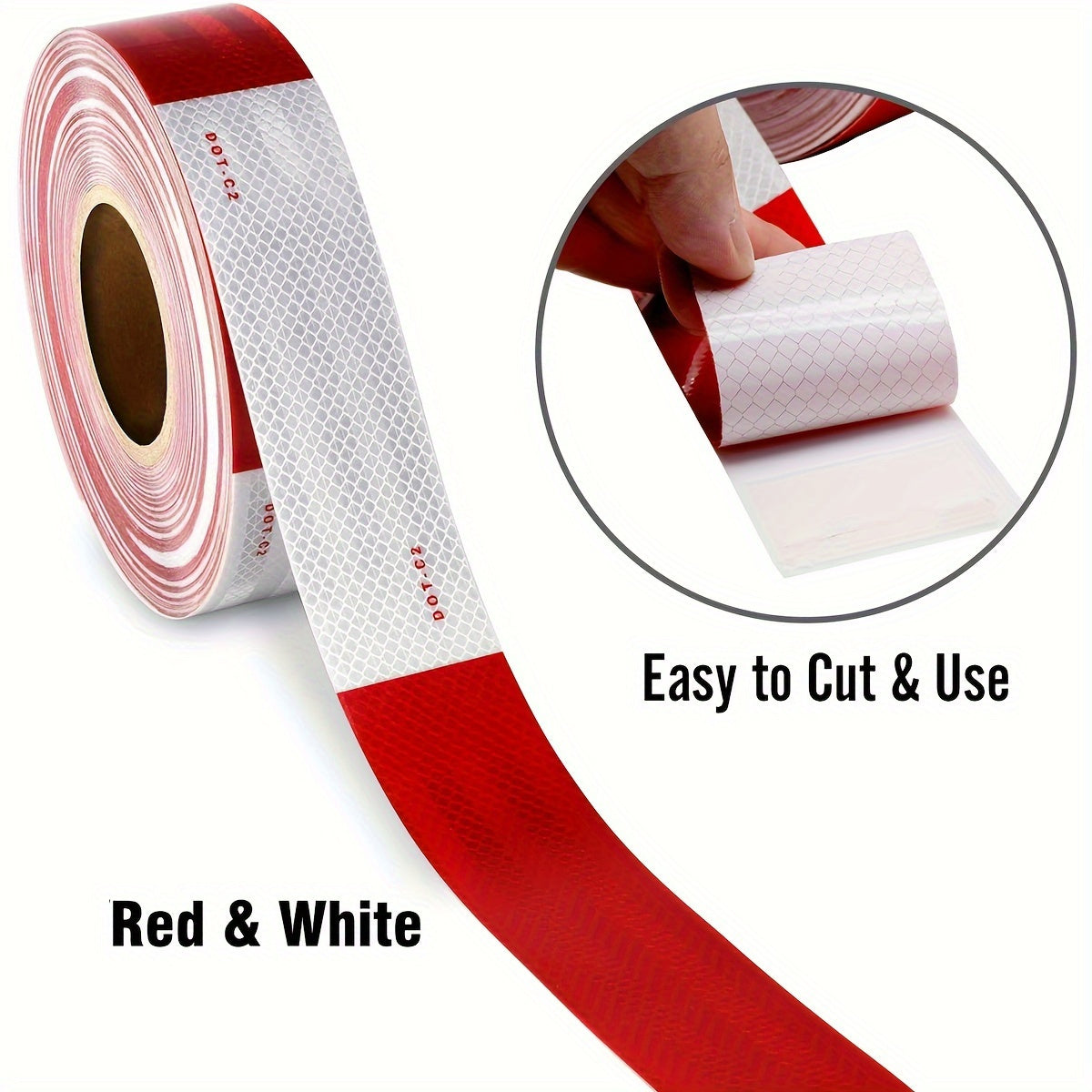 2Rolls DOT-C2 Waterproof Reflective Tape - 2 Inch Red and White High Strength Adhesive Safety Tape, Suitable for Vehicles, Trailers, Boats, Signs - PET Material, Compatible with Wood/Metal/Plastic, Suitable for Indoor and Outdoor Use, Skateboards