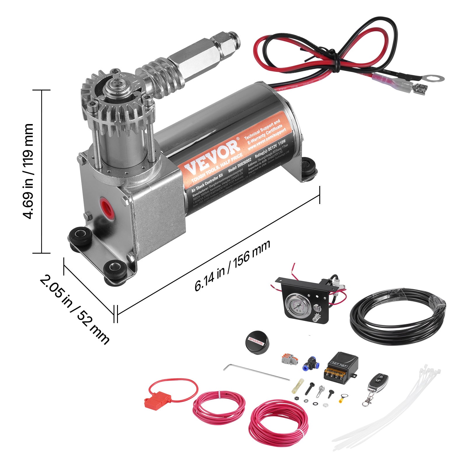 Air Shock Controller Kit 12V 100PSI On Board Air Compressor System Single Path