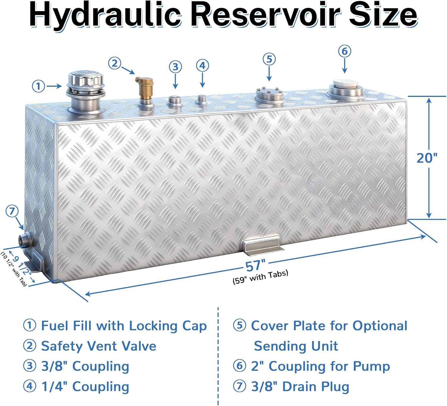 45 Gallon Rectangular Auxiliary Fuel Tank, Upright Hydraulic Reservoir Tank