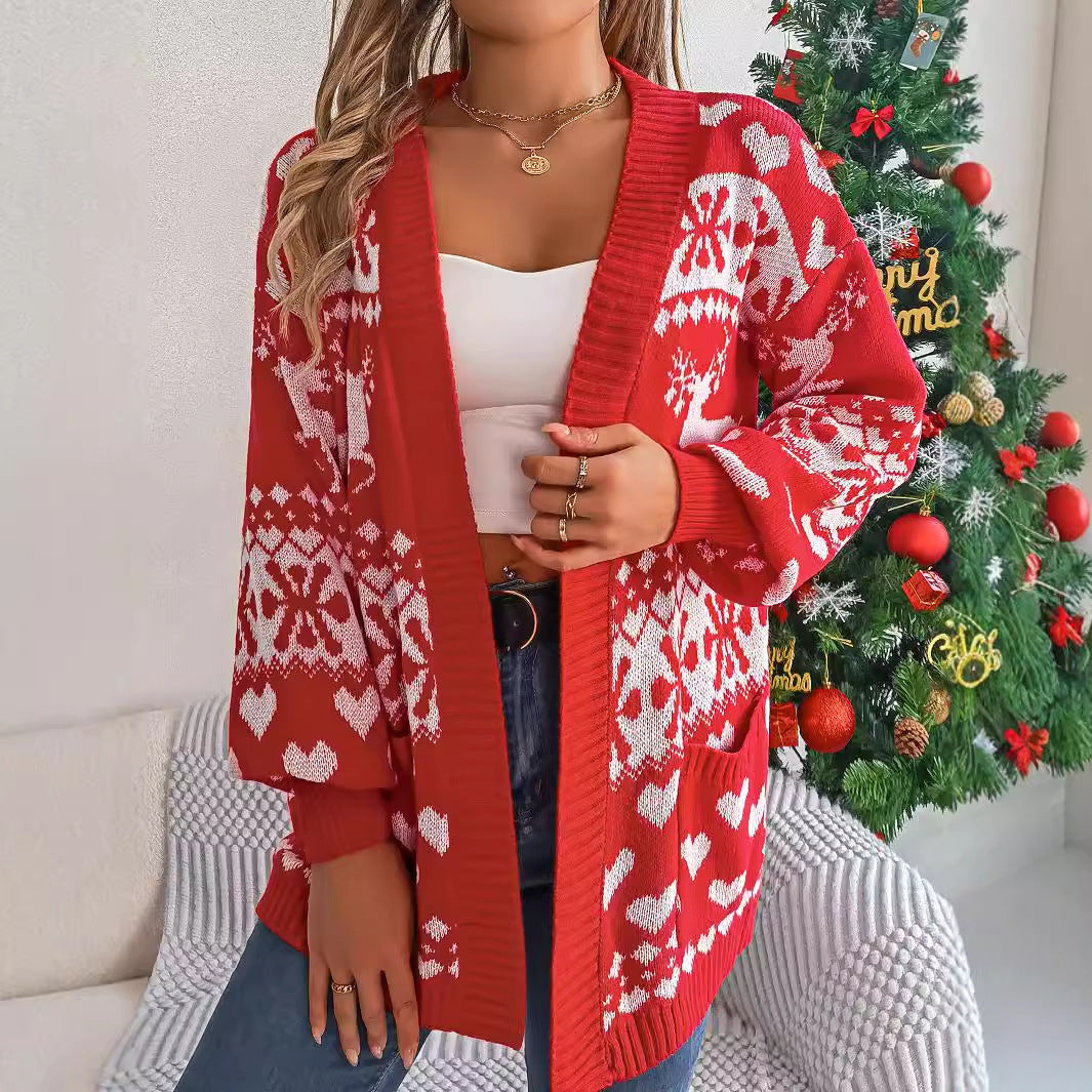 Cardigan Knitwear Lantern Sleeve Xmas