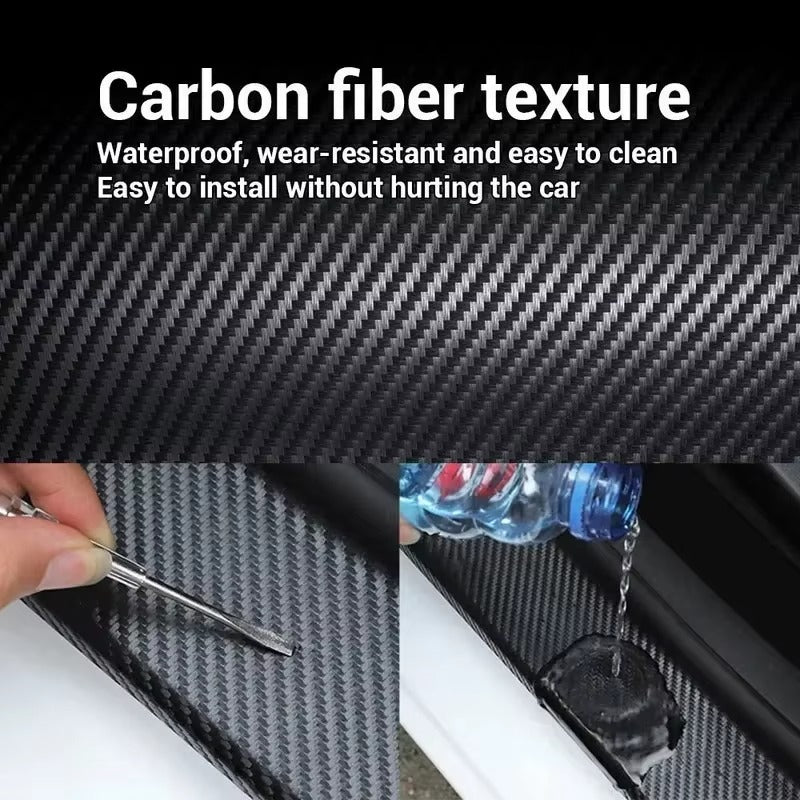 3pcs Set [118.11*3.94 Inch Carbon Nanofiber Tape + Two Special Scrapers for Film Application] 3D Carbon Nanofiber Tape Car Bumper Sill Protective Film Sill Sticker Black Waterproof And Scratch-Resistant - Stylish Car Additions