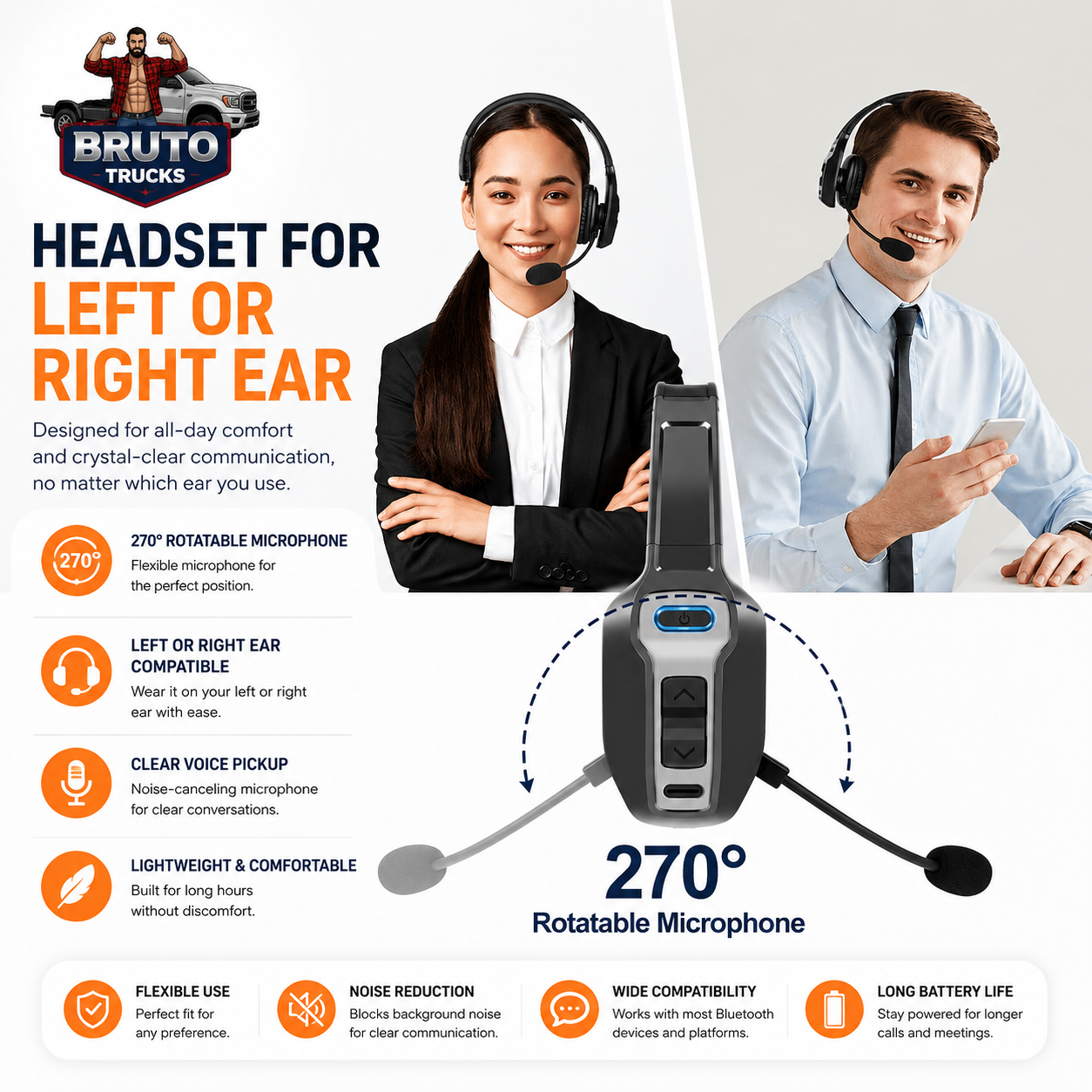 Trucker Bluetooth 5.2 Wireless Headset With Noise Cancelling Mic For Phones PC