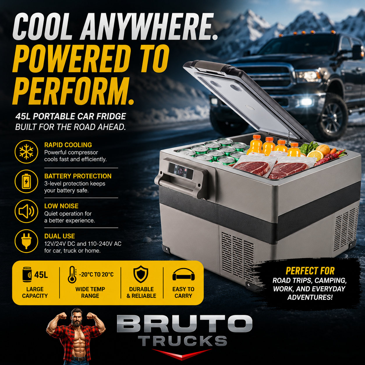 12 Volt Refrigerator, 48 Quart (45L) Fast Cooling Portable Freezer with App Control (-4~68Fahrenheit), Car Fridge with 12/24v DC & 110-240v AC for Travel, Truck, Camping and Home Use, Black