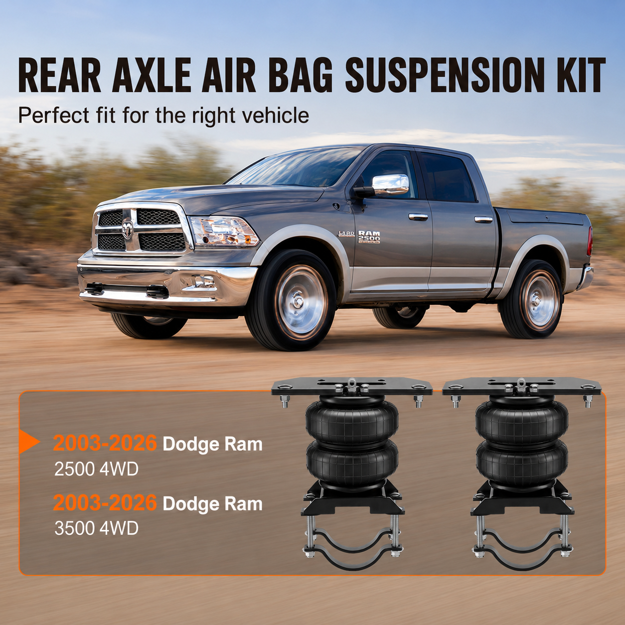 Air Bag Suspension Kit, Air Springs Suspension Bag Kit Compatible with 2003-2026 Dodge Ram 2500 4WD, 2003-2026 Dodge Ram 3500 4WD, 5000 lbs Loading, 5 to 100 PSI