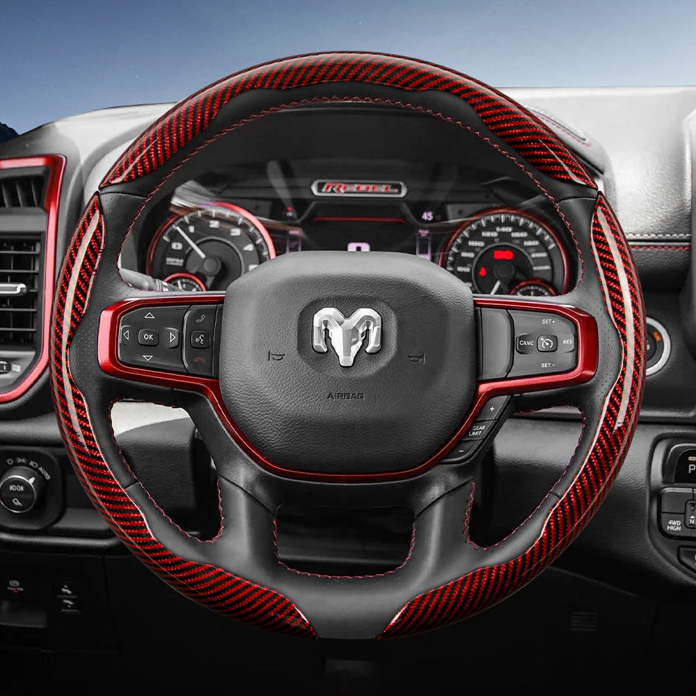 Suitable for Ram Carbon Fiber Texture Steering Wheel Cover with Segmented Quick-Release Design, Durable, for Pickup Promaster Rampage 1500 2500 3500 4000 4500 5500 700 1000, Available in Black, Blue, Red, White, Silver