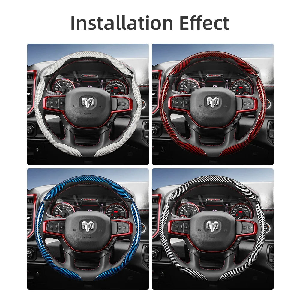 Suitable for Ram Carbon Fiber Texture Steering Wheel Cover with Segmented Quick-Release Design, Durable, for Pickup Promaster Rampage 1500 2500 3500 4000 4500 5500 700 1000, Available in Black, Blue, Red, White, Silver