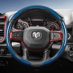 Suitable for Ram Carbon Fiber Texture Steering Wheel Cover with Segmented Quick-Release Design, Durable, for Pickup Promaster Rampage 1500 2500 3500 4000 4500 5500 700 1000, Available in Black, Blue, Red, White, Silver