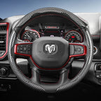 Suitable for Ram Carbon Fiber Texture Steering Wheel Cover with Segmented Quick-Release Design, Durable, for Pickup Promaster Rampage 1500 2500 3500 4000 4500 5500 700 1000, Available in Black, Blue, Red, White, Silver