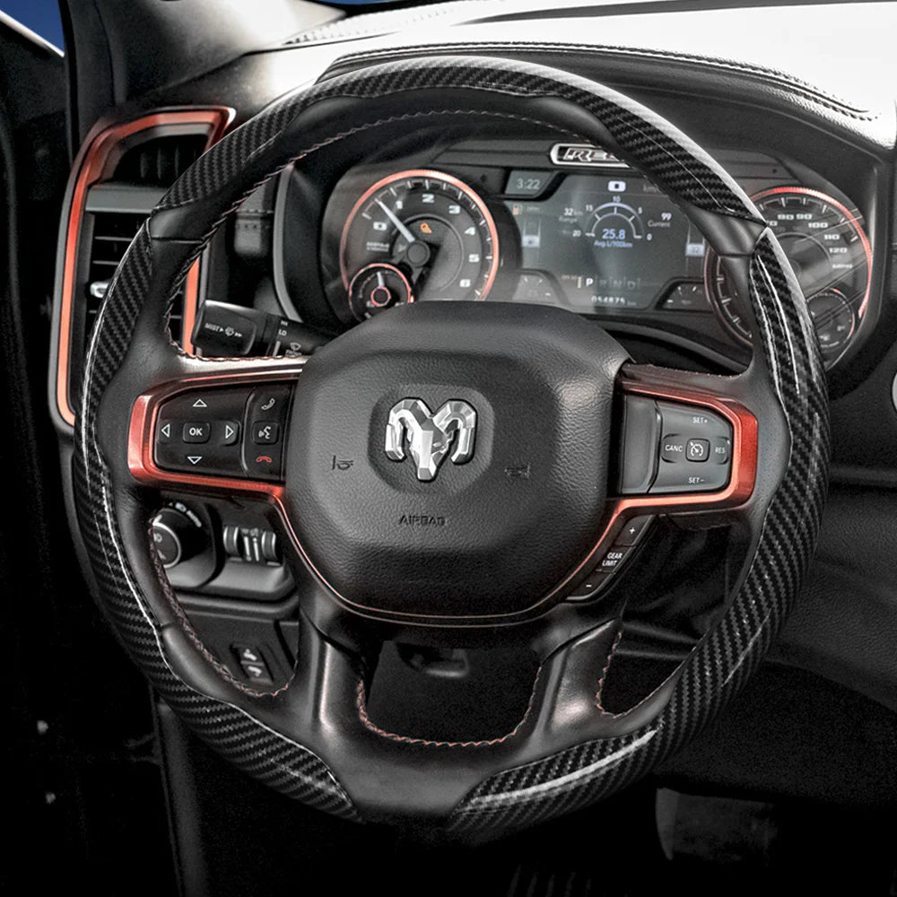 Suitable for Ram Carbon Fiber Texture Steering Wheel Cover with Segmented Quick-Release Design, Durable, for Pickup Promaster Rampage 1500 2500 3500 4000 4500 5500 700 1000, Available in Black, Blue, Red, White, Silver