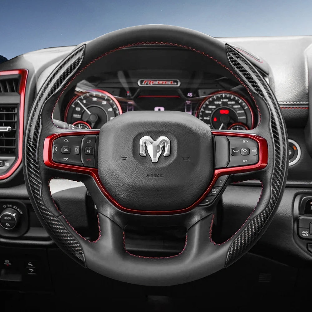 Suitable for Ram Carbon Fiber Texture Steering Wheel Cover with Segmented Quick-Release Design, Durable, for Pickup Promaster Rampage 1500 2500 3500 4000 4500 5500 700 1000, Available in Black, Blue, Red, White, Silver