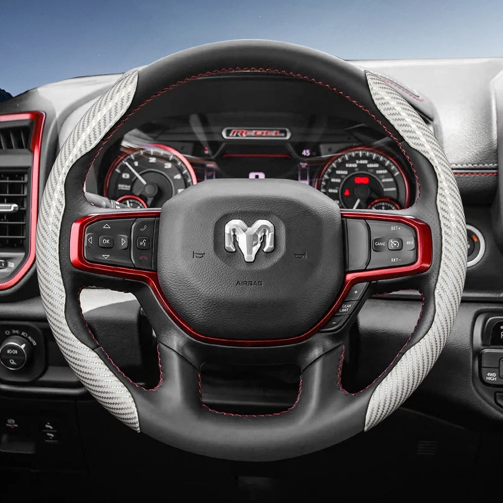 Suitable for Ram Carbon Fiber Texture Steering Wheel Cover with Segmented Quick-Release Design, Durable, for Pickup Promaster Rampage 1500 2500 3500 4000 4500 5500 700 1000, Available in Black, Blue, Red, White, Silver