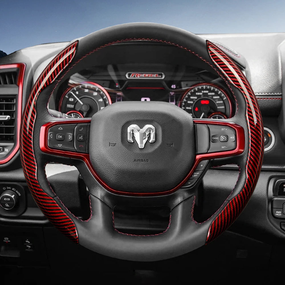 Suitable for Ram Carbon Fiber Texture Steering Wheel Cover with Segmented Quick-Release Design, Durable, for Pickup Promaster Rampage 1500 2500 3500 4000 4500 5500 700 1000, Available in Black, Blue, Red, White, Silver