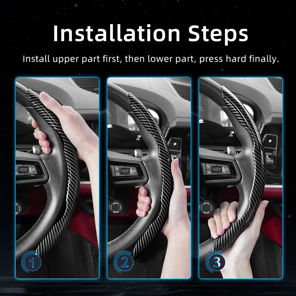 Suitable for Ram Carbon Fiber Texture Steering Wheel Cover with Segmented Quick-Release Design, Durable, for Pickup Promaster Rampage 1500 2500 3500 4000 4500 5500 700 1000, Available in Black, Blue, Red, White, Silver