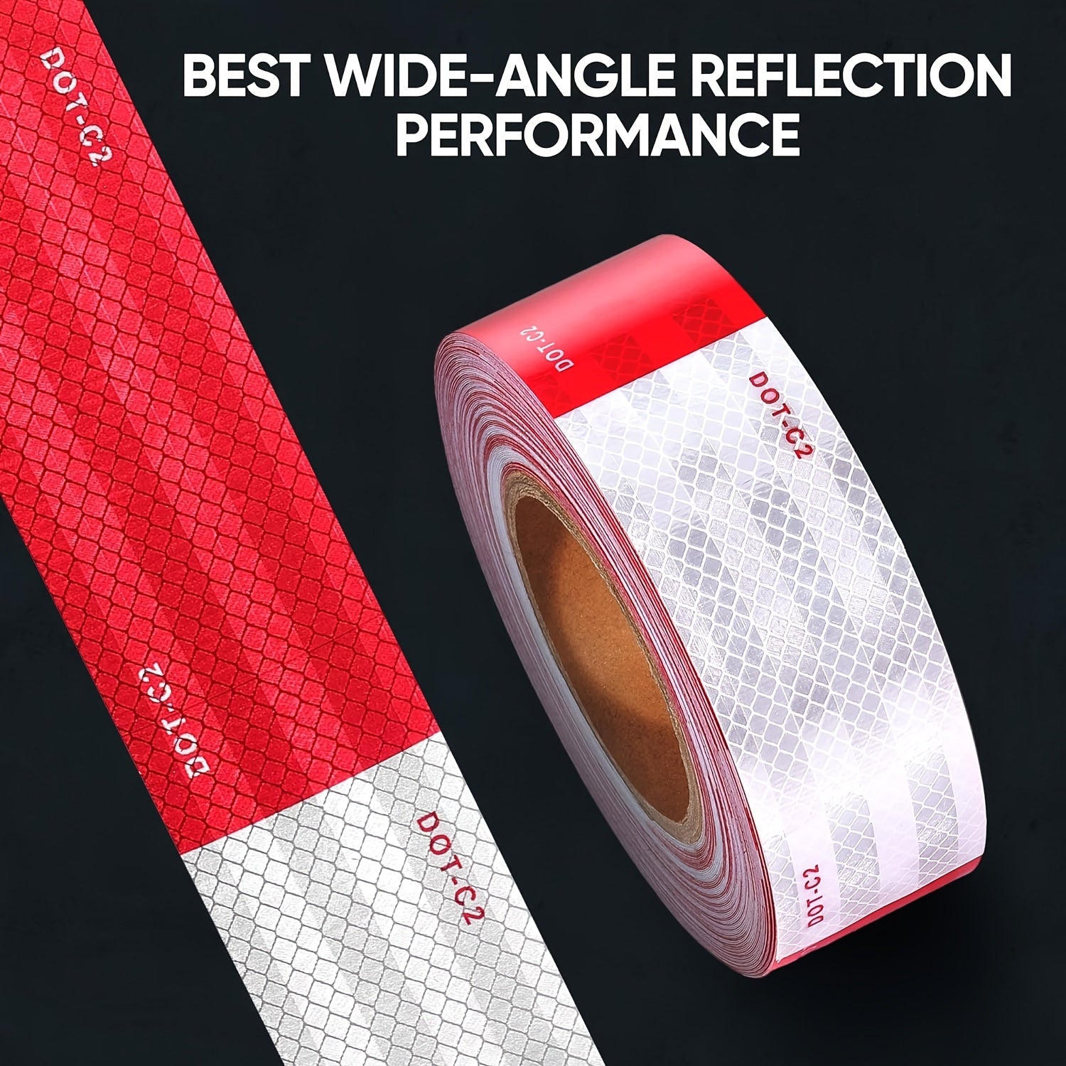 2Rolls DOT-C2 Waterproof Reflective Tape - 2 Inch Red and White High Strength Adhesive Safety Tape, Suitable for Vehicles, Trailers, Boats, Signs - PET Material, Compatible with Wood/Metal/Plastic, Suitable for Indoor and Outdoor Use, Skateboards