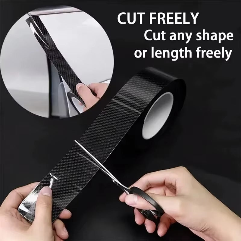 3pcs Set [118.11*3.94 Inch Carbon Nanofiber Tape + Two Special Scrapers for Film Application] 3D Carbon Nanofiber Tape Car Bumper Sill Protective Film Sill Sticker Black Waterproof And Scratch-Resistant - Stylish Car Additions