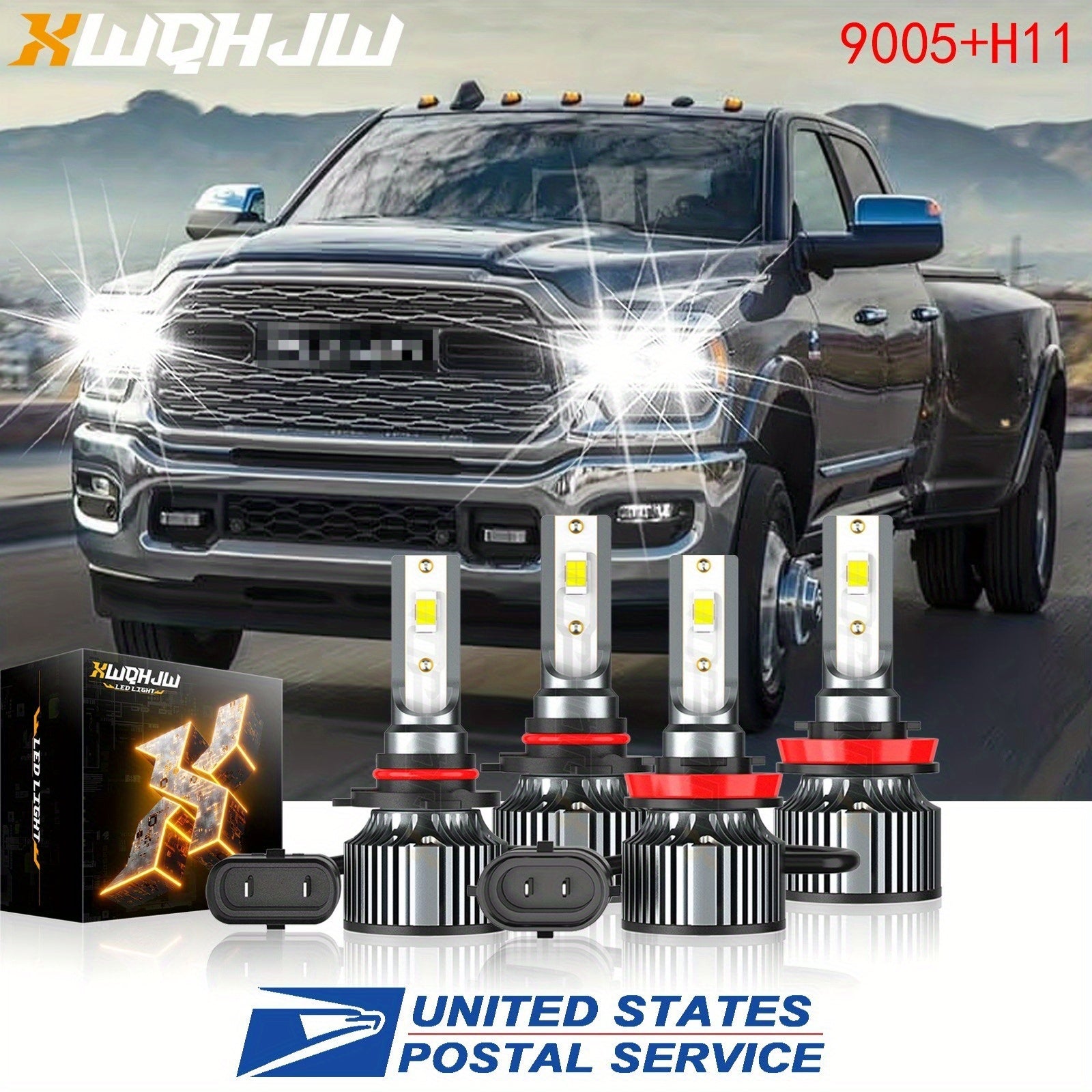for Dodge Ram 1500 2500 3500 (Year: 2009 - 2023) LED Headlight High&Low Beam Bulbs Combo Kit 9005/ HB3+H11, 6000K Pure White Ultra Bright, Headlamp Bulb with Cooling Fan, Plug and Play, Easy Installation, Pack of 4