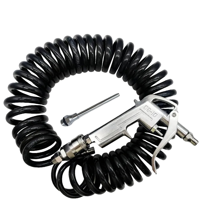 Jungong DG-10 Air Blow Gun Kit with 5M PU Coiled Air Hose, 1/4" NPT Quick Connect Air Duster Gun with Extended Nozzle, Heavy-Duty Pneumatic Blow Gun Set for Car Cleaning, Workshop Dust Removal And Industrial Usage