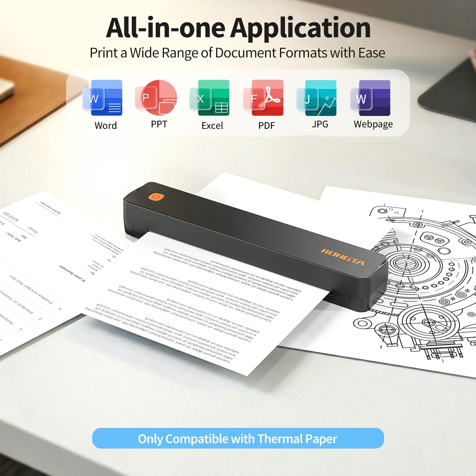 RONGTA F11A/B Wireless Inkless Thermal Portable Printer for Travel And Home Office Use - Supports Both A4 And 8.5X11 Inch Letter Size Thermal Paper, Compatible with Phone, Laptop, And Desktop