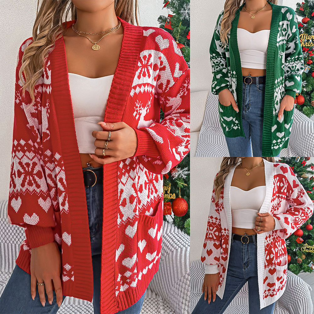 Cardigan Knitwear Lantern Sleeve Xmas