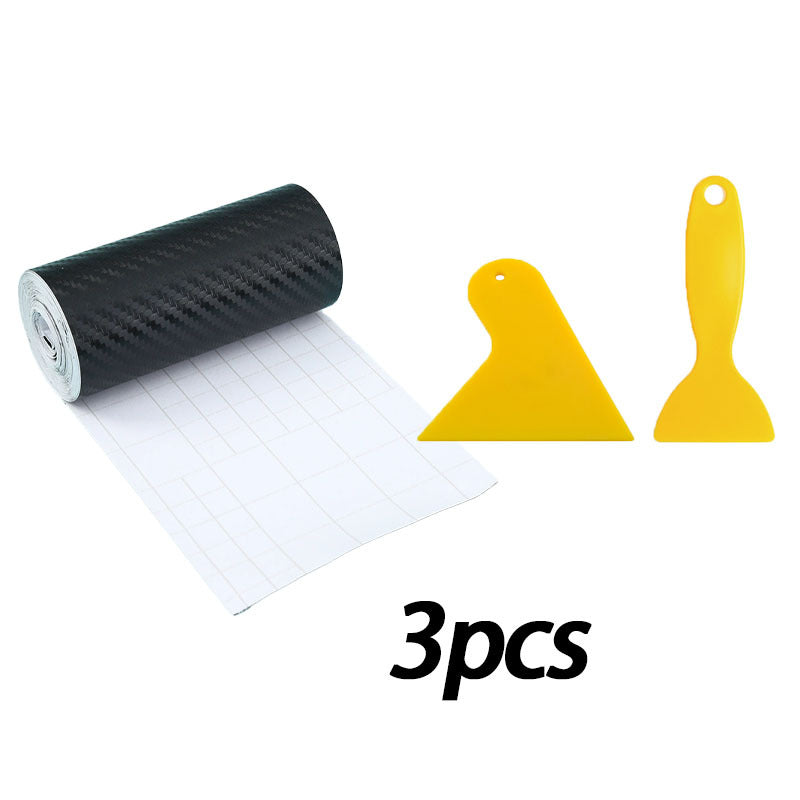 3pcs Set [118.11*3.94 Inch Carbon Nanofiber Tape + Two Special Scrapers for Film Application] 3D Carbon Nanofiber Tape Car Bumper Sill Protective Film Sill Sticker Black Waterproof And Scratch-Resistant - Stylish Car Additions