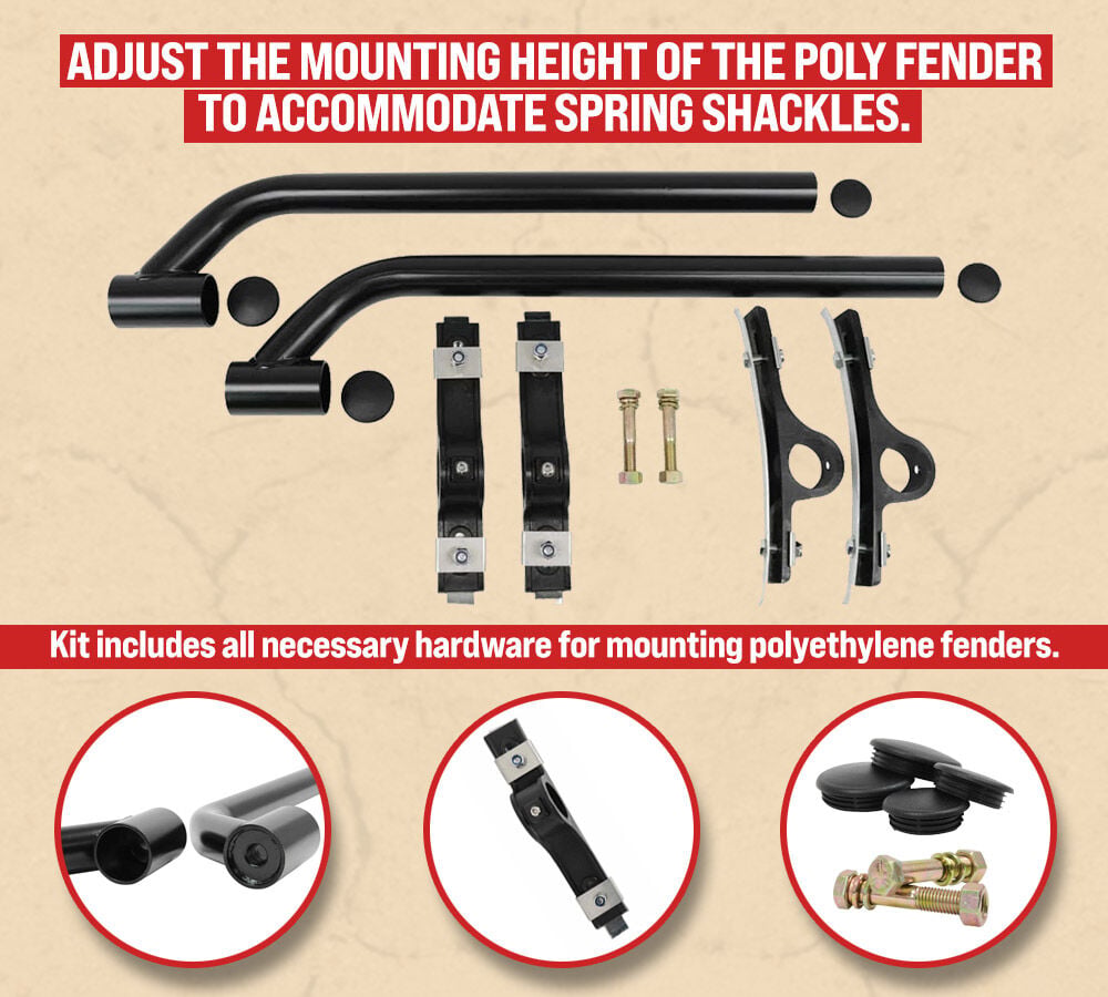 Semi Truck Poly Fender Brackets Kit - Black Powder Coated