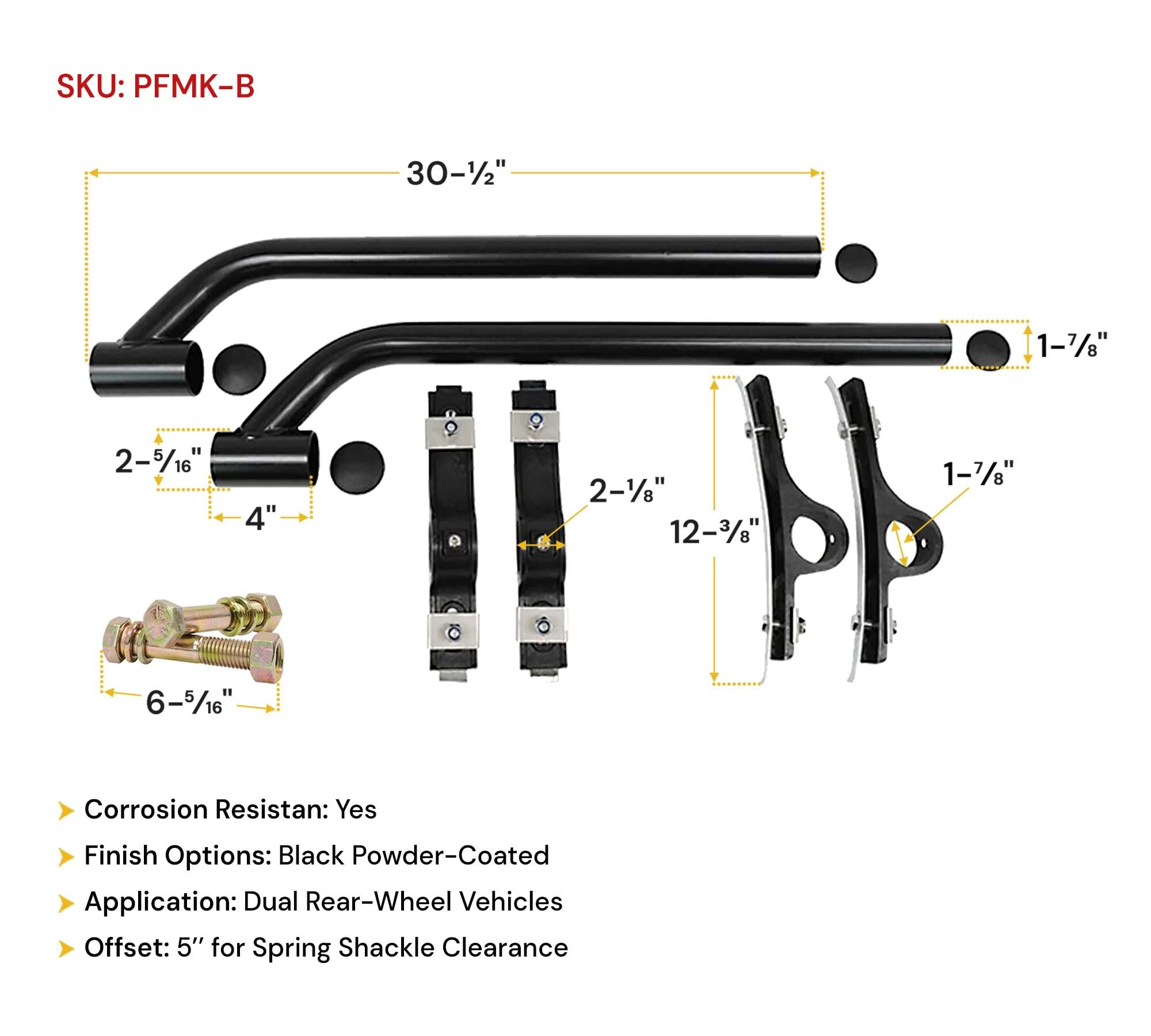 Semi Truck Poly Fender Brackets Kit - Black Powder Coated